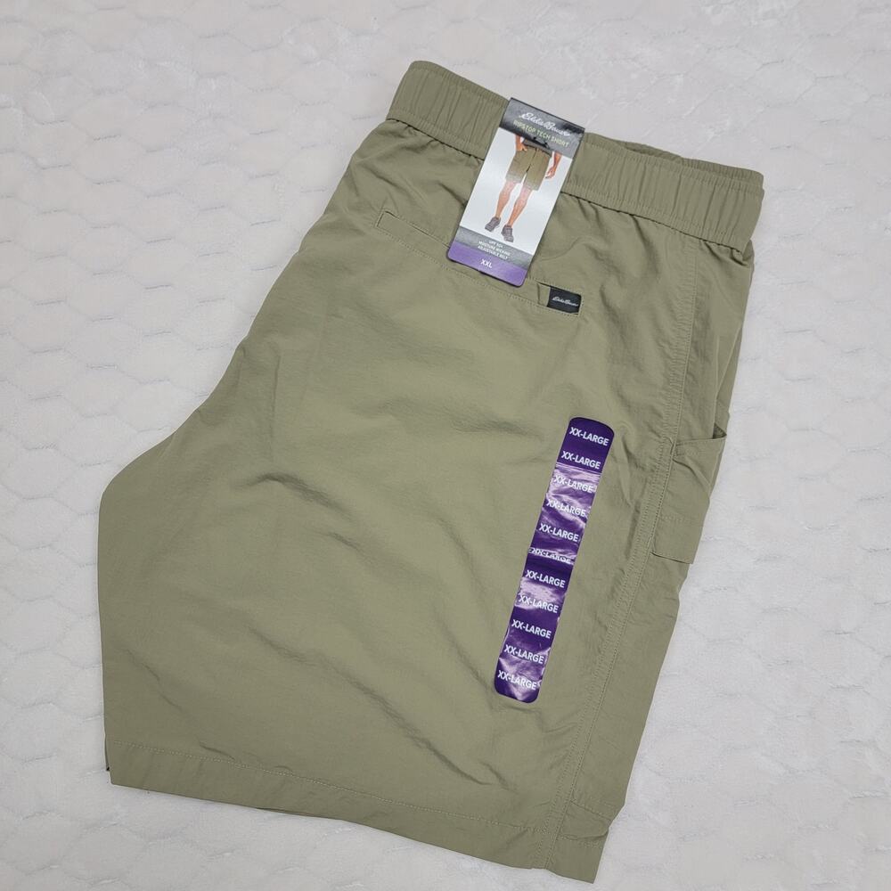 Eddie Bauer Ripstop Tech Shorts Mens XXL New NWT Aloe Green Belted Cargo Hiking
